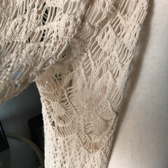 Bohemian Crocheted Cardigan Open Front Stunning Eggshell FINAL SALE - Picture 6 of 15